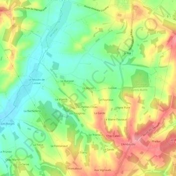 Le Mazetの地形図、標高、地勢