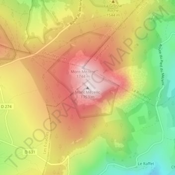 Mont Mézencの地形図、標高、地勢