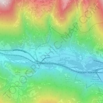 Joansの地形図、標高、地勢