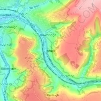 Thruppの地形図、標高、地勢