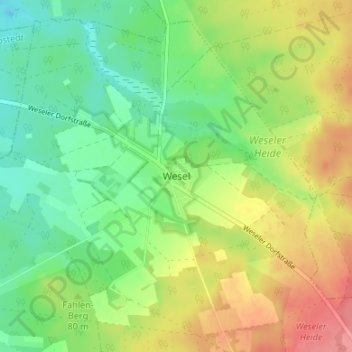 Weselの地形図、標高、地勢
