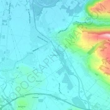 Les Flandresの地形図、標高、地勢