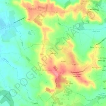 Bourgsの地形図、標高、地勢