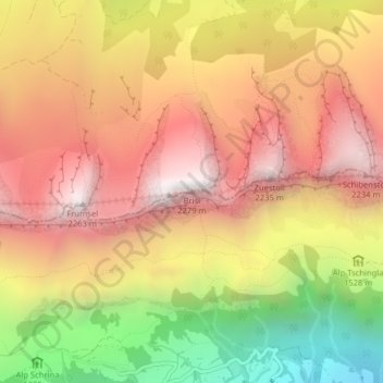 Brisiの地形図、標高、地勢