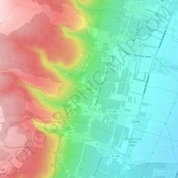 Fixeyの地形図、標高、地勢