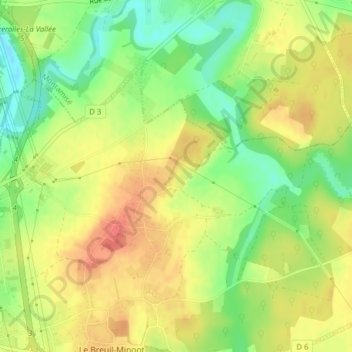 Mervantの地形図、標高、地勢