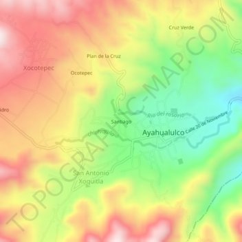 Santiagoの地形図、標高、地勢