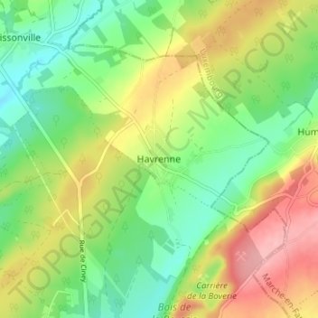 Havrenneの地形図、標高、地勢