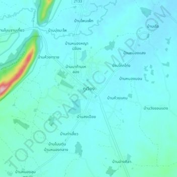 Phu Wiangの地形図、標高、地勢