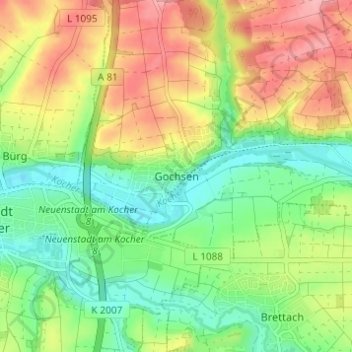 Gochsenの地形図、標高、地勢