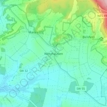 Wetzhausenの地形図、標高、地勢