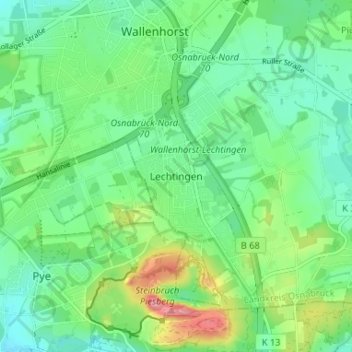 Lechtingenの地形図、標高、地勢