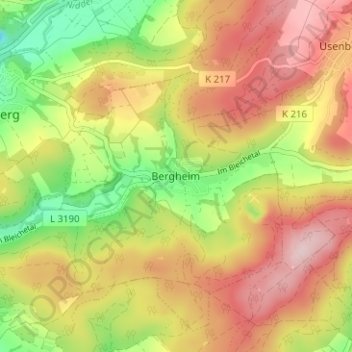 Bergheimの地形図、標高、地勢