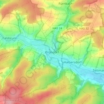Prölsdorfの地形図、標高、地勢