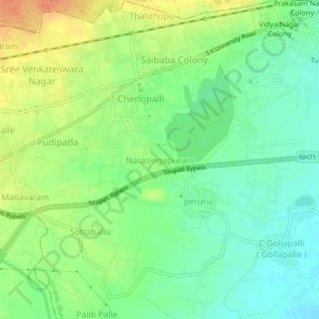 Narasingapuramの地形図、標高、地勢