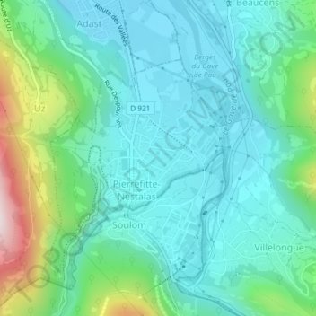 Nestalasの地形図、標高、地勢