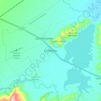 Cumaripaの地形図、標高、地勢