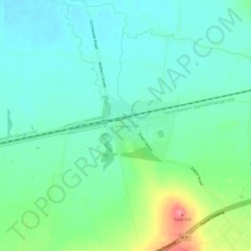 Longwoodの地形図、標高、地勢