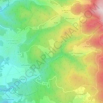 Soulageの地形図、標高、地勢