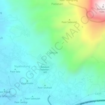 Citimunの地形図、標高、地勢