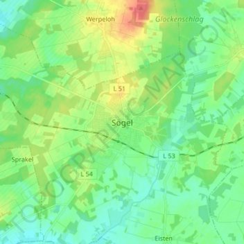 Sögelの地形図、標高、地勢
