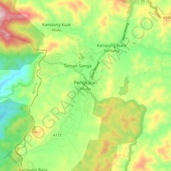 Pengkalan Huluの地形図、標高、地勢
