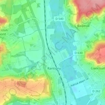 Uny-Saint-Georgesの地形図、標高、地勢