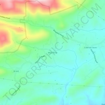 West Pineyの地形図、標高、地勢