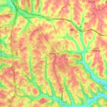 Wexfordの地形図、標高、地勢