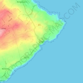 Crailの地形図、標高、地勢