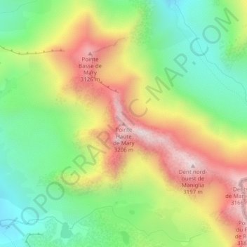 Pointe Haute de Maryの地形図、標高、地勢