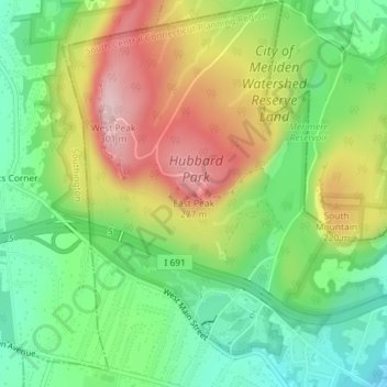 East Peakの地形図、標高、地勢