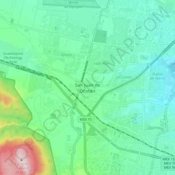 San Juan de Ocotánの地形図、標高、地勢