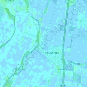 Killeの地形図、標高、地勢