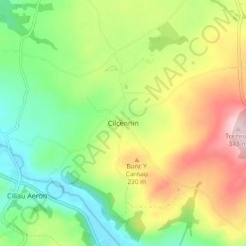 Cilcenninの地形図、標高、地勢