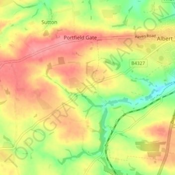 Dreenhillの地形図、標高、地勢