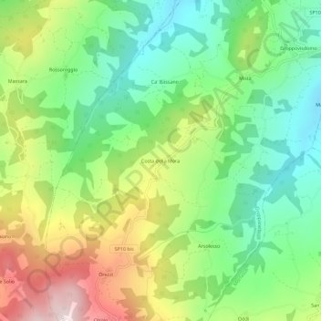 Costa della Moraの地形図、標高、地勢
