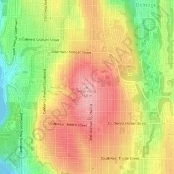 High Pointの地形図、標高、地勢