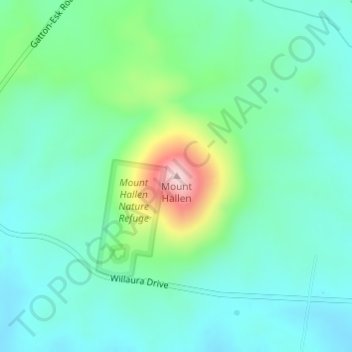 Mount Hallenの地形図、標高、地勢