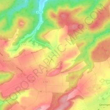 Erlaheimの地形図、標高、地勢