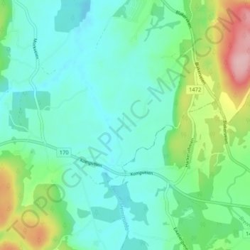 Kvilleの地形図、標高、地勢