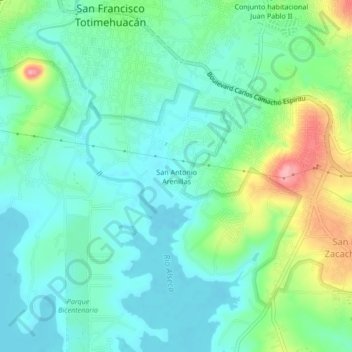 San Antonio Arenillasの地形図、標高、地勢