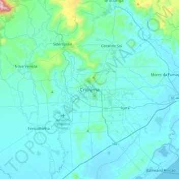Criciúmaの地形図、標高、地勢