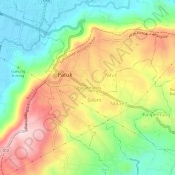 Ngasemayuの地形図、標高、地勢