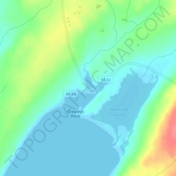 Harricottの地形図、標高、地勢