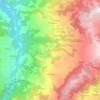 Susanoの地形図、標高、地勢