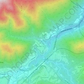 Coccauの地形図、標高、地勢