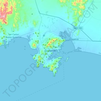 Guaymasの地形図、標高、地勢