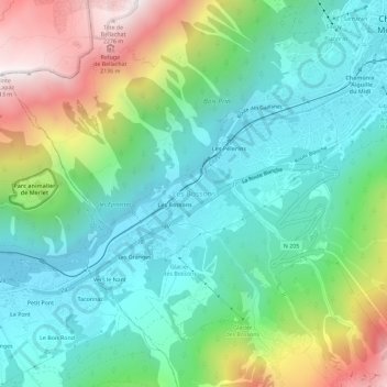 Les Bossonsの地形図、標高、地勢