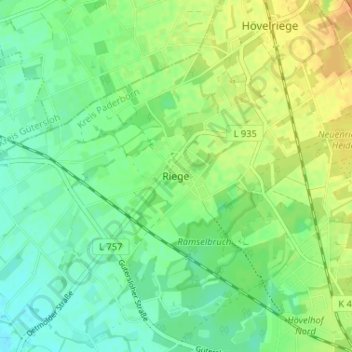 Riegeの地形図、標高、地勢